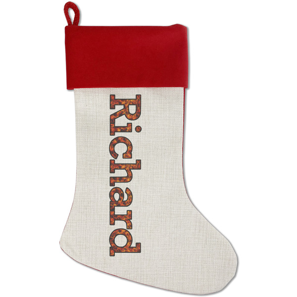 Custom Fire Red Linen Stocking (Personalized)