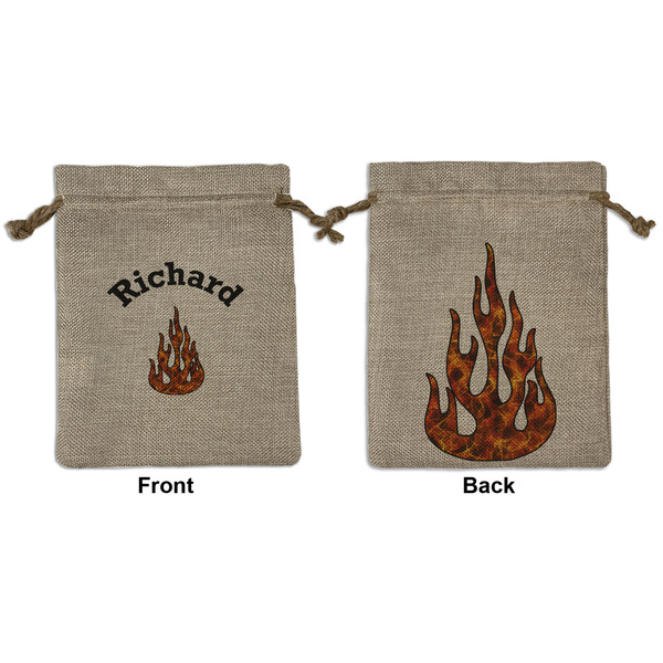 Custom Fire Medium Burlap Gift Bag - Front & Back (Personalized)