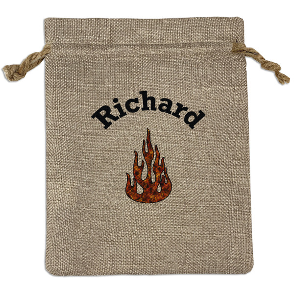 Custom Fire Medium Burlap Gift Bag - Front (Personalized)