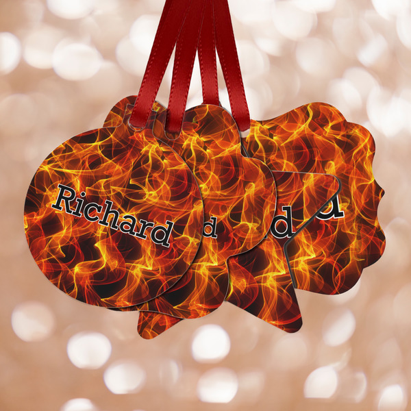 Custom Fire Metal Ornaments - Double Sided w/ Name or Text