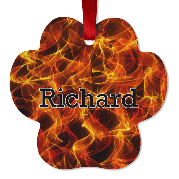 Custom Fire Metal Paw Ornament - Double Sided w/ Name or Text