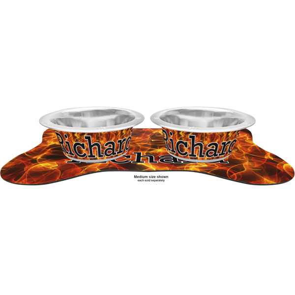 Fire Metal Pet Bowls - On Dog Bone Shaped Mat