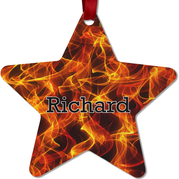 Custom Fire Metal Star Ornament - Double Sided w/ Name or Text