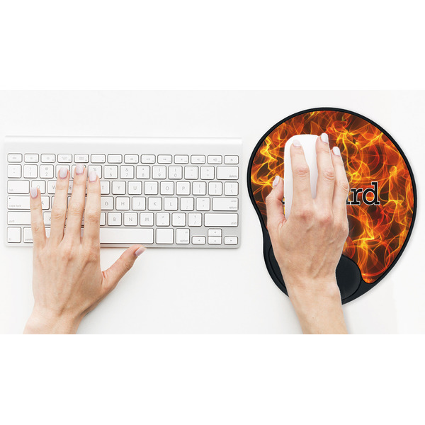 Fire Mouse Pad with Wrist Rest - LIFESYTLE 2 (in use)