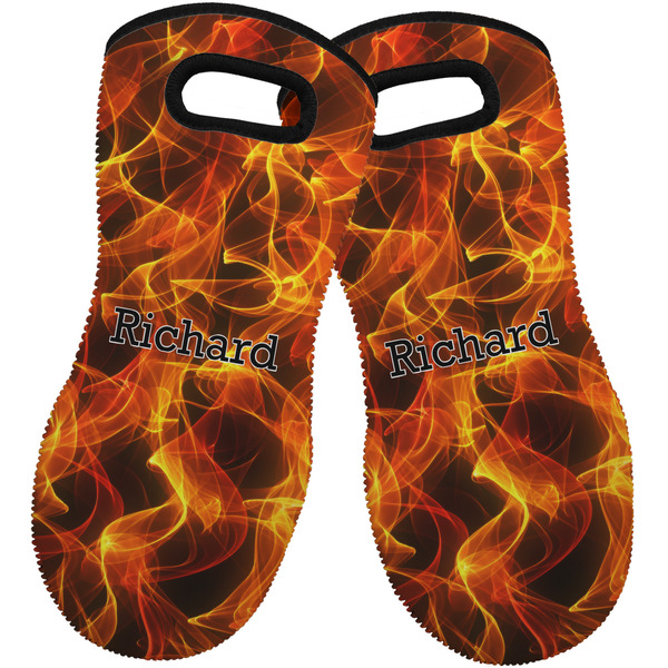 Custom Fire Neoprene Oven Mitts - Set of 2 w/ Name or Text