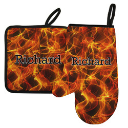 Fire Left Oven Mitt & Pot Holder Set w/ Name or Text