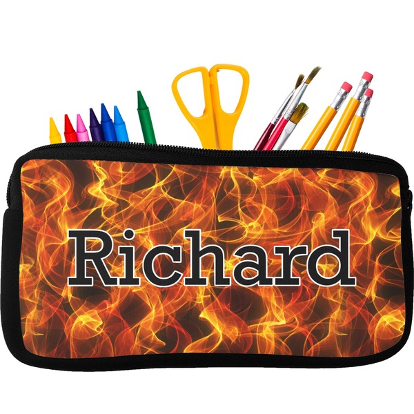Custom Fire Neoprene Pencil Case - Small w/ Name or Text