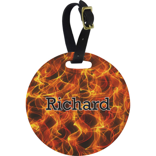 Custom Fire Plastic Luggage Tag - Round (Personalized)