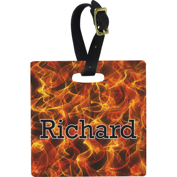 Custom Fire Plastic Luggage Tag - Square w/ Name or Text