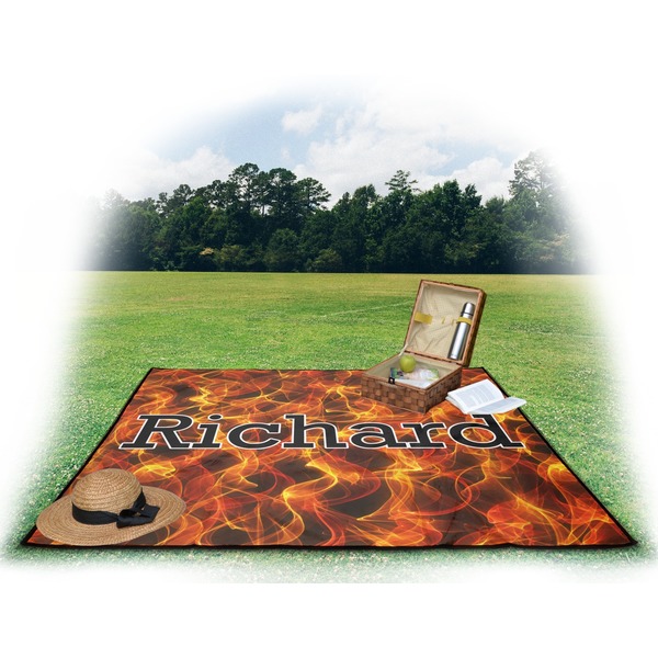 Fire Picnic Blanket - with Basket Hat and Book - in Use