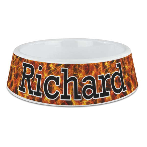 Custom Fire Plastic Dog Bowl - Large (Personalized)