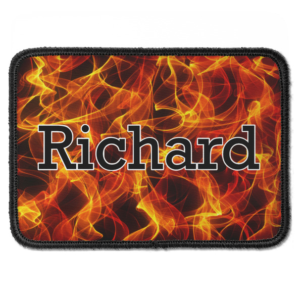 Custom Fire Iron On Rectangle Patch w/ Name or Text