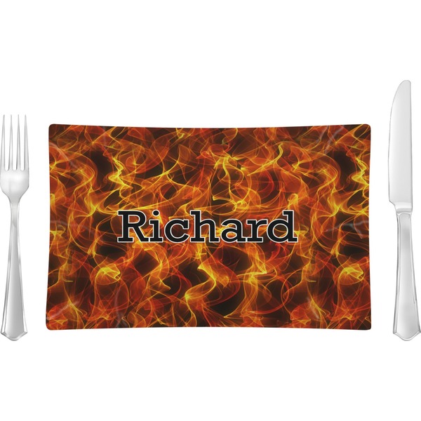 Custom Fire Rectangular Glass Lunch / Dinner Plate - Single or Set (Personalized)