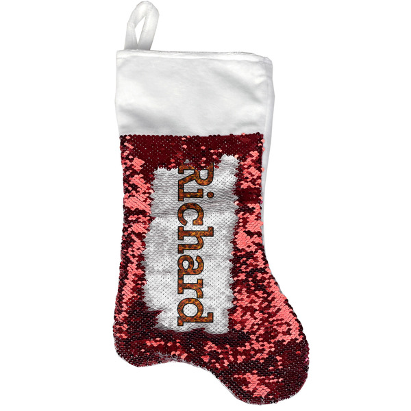 Custom Fire Reversible Sequin Stocking - Red (Personalized)