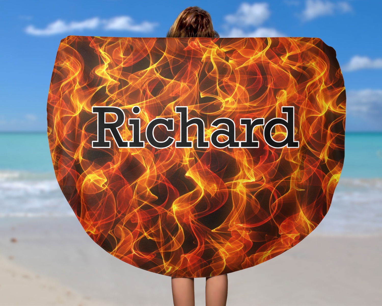 Custom Fire Round Beach Towel (Personalized) YouCustomizeIt
