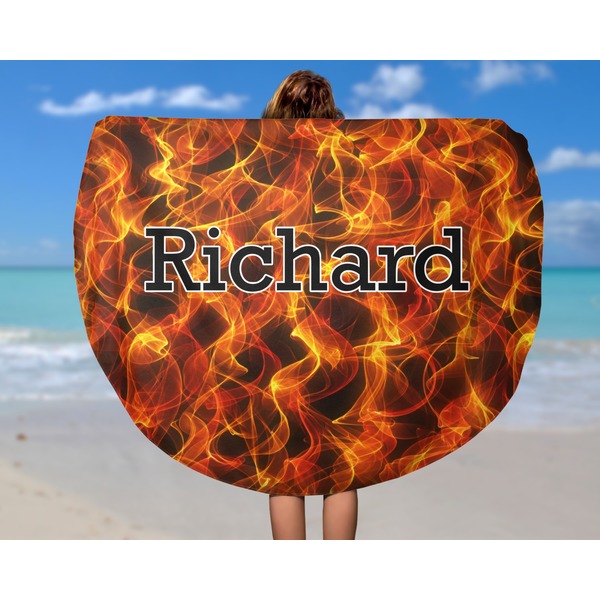 Fire Round Beach Towel - In Use