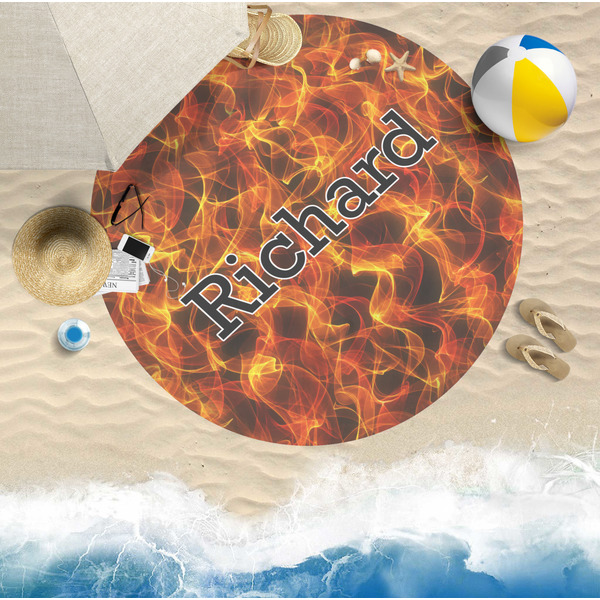 Fire Round Beach Towel Lifestyle