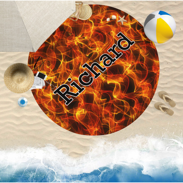 Fire Round Beach Towel Lifestyle