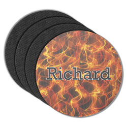 Fire Round Rubber Backed Coasters - Set of 4 (Personalized)