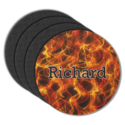 Fire Round Rubber Backed Coasters - Set of 4 (Personalized)