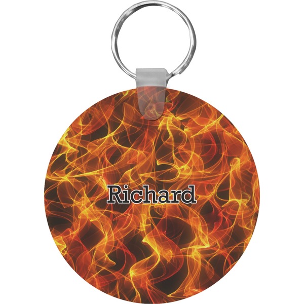Custom Fire Round Plastic Keychain (Personalized)