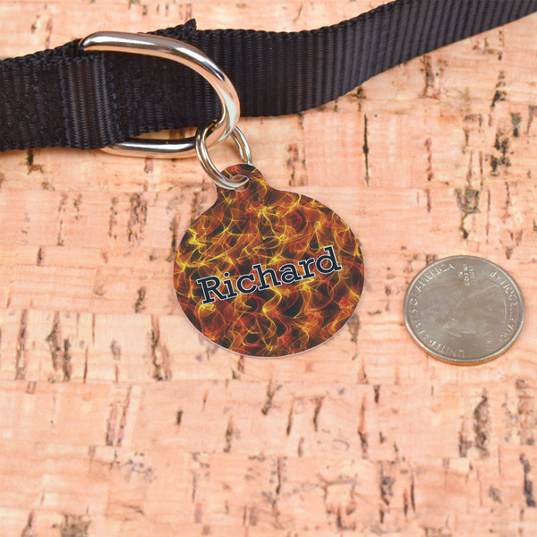 Fire Round Pet ID Tag - Large - In Context