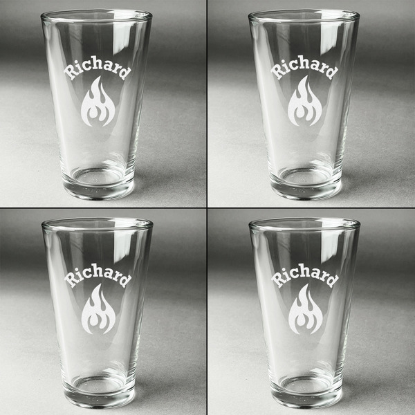 Fire Set of Four Engraved Beer Glasses - Individual View