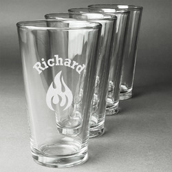 Fire Pint Glasses - Engraved (Set of 4) (Personalized)