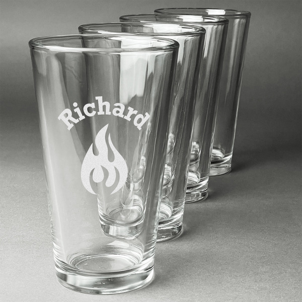 Custom Fire Pint Glasses - Engraved (Set of 4) (Personalized)