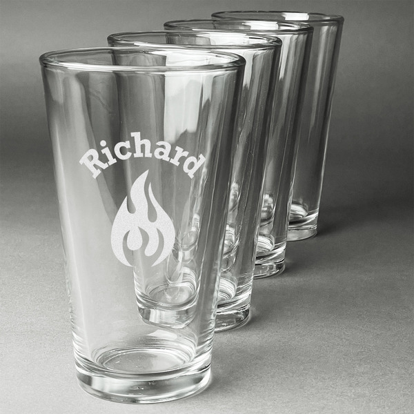 Fire Set of Four Engraved Pint Glasses - Set View
