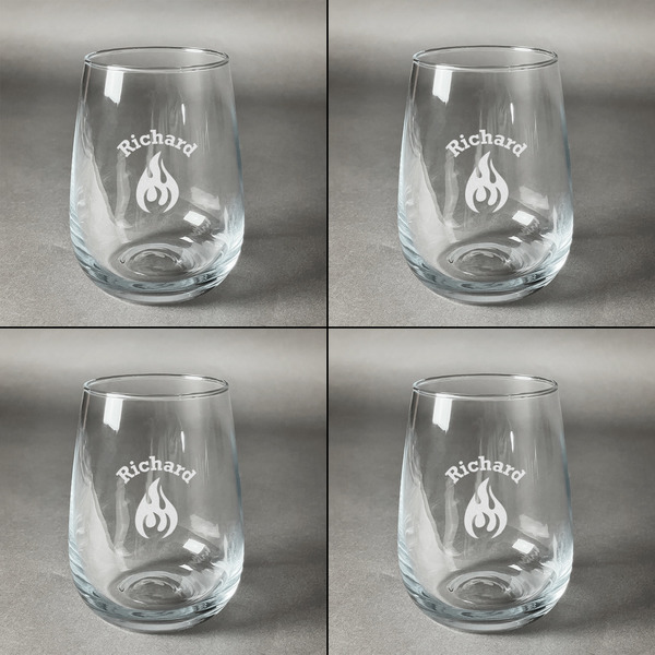 Fire Set of Four Personalized Stemless Wineglasses (Approval)