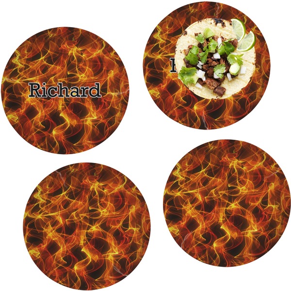Custom Fire Set of 4 Glass Lunch / Dinner Plate 10" (Personalized)
