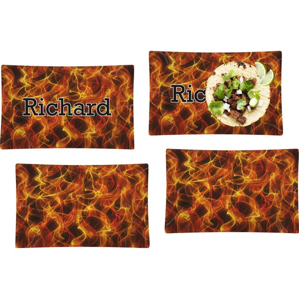 Custom Fire Set of 4 Glass Rectangular Lunch / Dinner Plate (Personalized)