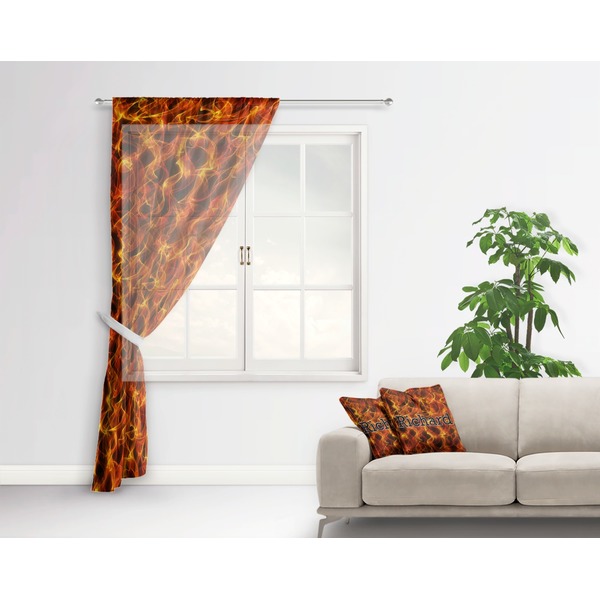 Fire Sheer Curtain With Window and Rod - in Room Matching Pillow
