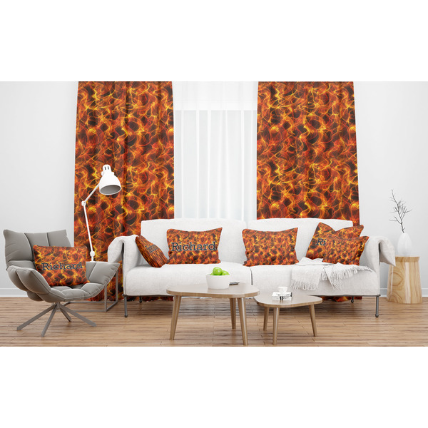 Fire Sheer and Custom Curtains in Room with Matching Pillows