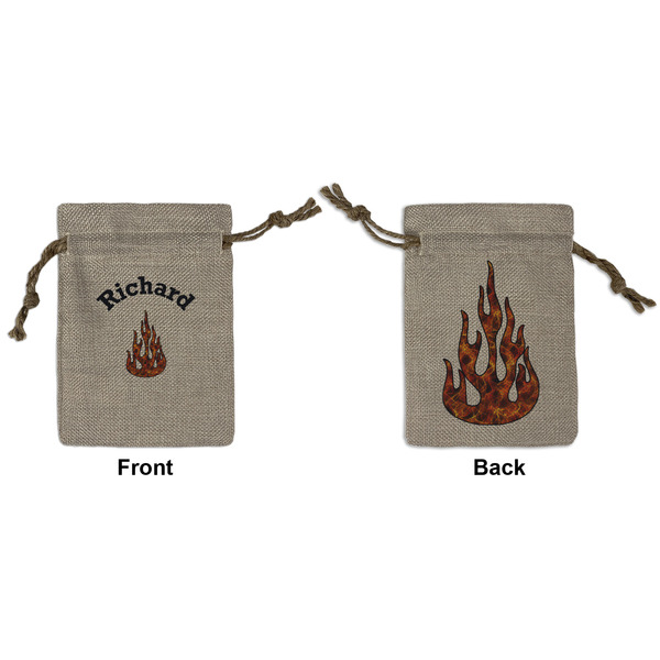 Custom Fire Small Burlap Gift Bag - Front & Back (Personalized)