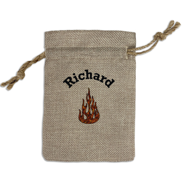 Custom Fire Small Burlap Gift Bag - Front (Personalized)