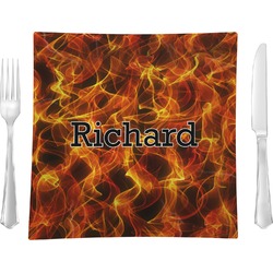Fire 9.5" Glass Square Lunch / Dinner Plate- Single or Set of 4 (Personalized)
