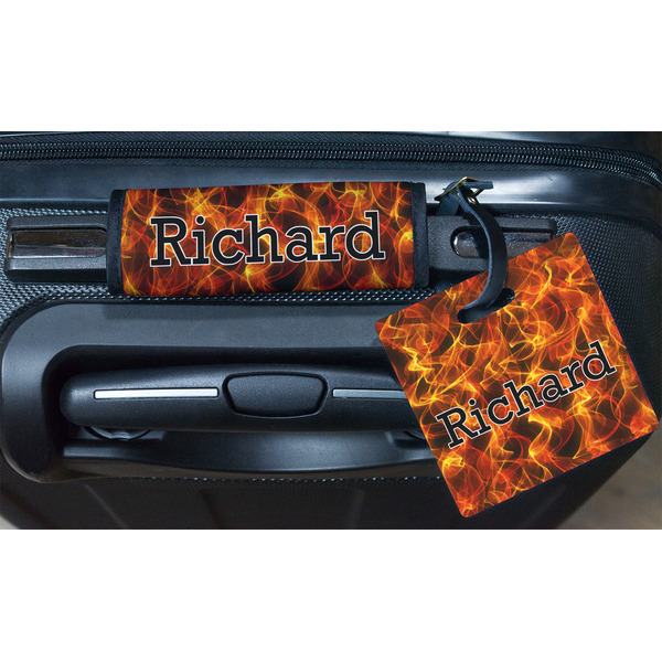 Fire Square Luggage Tag & Handle Wrap - In Context