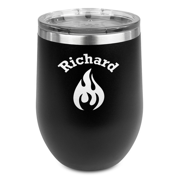 Custom Fire Stemless Stainless Steel Wine Tumbler - Black - Double Sided (Personalized)