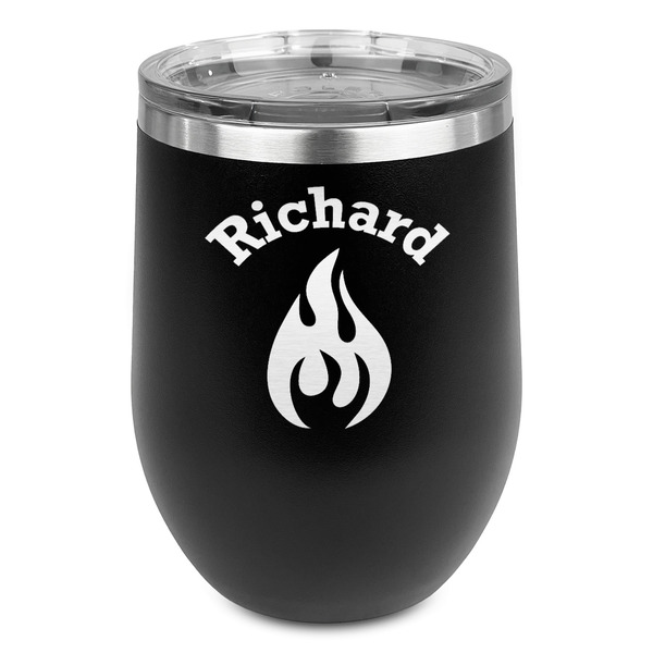 Custom Fire Stemless Wine Tumbler - 5 Color Choices - Stainless Steel  (Personalized)