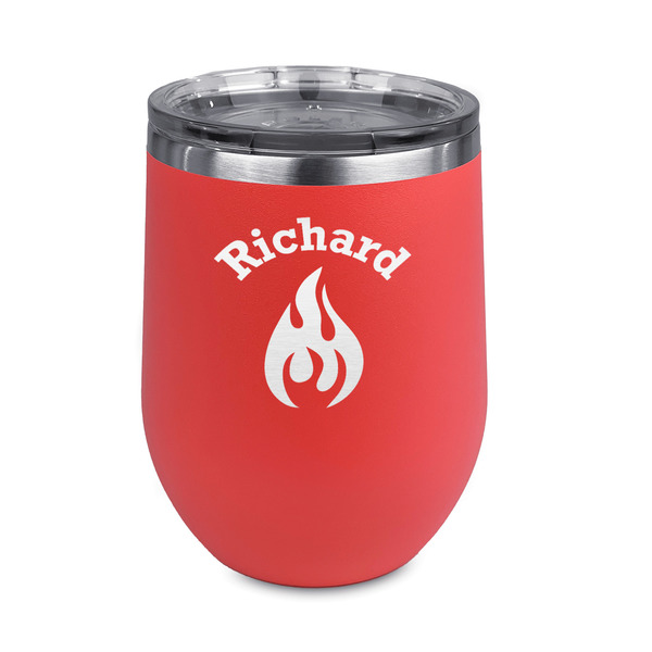 Custom Fire Stemless Stainless Steel Wine Tumbler - Coral - Double Sided (Personalized)