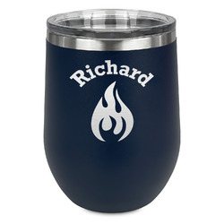 Fire Stemless Stainless Steel Wine Tumbler - Navy - Double Sided (Personalized)