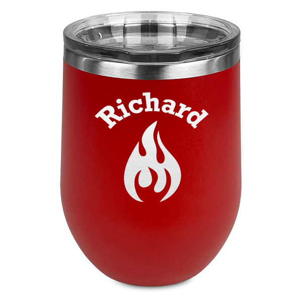 Custom Fire Stemless Stainless Steel Wine Tumbler - Red - Double Sided (Personalized)