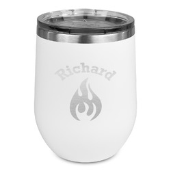 Fire Stemless Stainless Steel Wine Tumbler - White - Single Sided (Personalized)