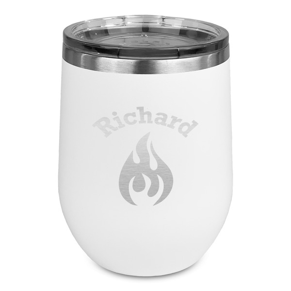 Custom Fire Stemless Stainless Steel Wine Tumbler - White - Single Sided (Personalized)