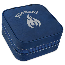 Fire Travel Jewelry Box - Navy Blue Leather (Personalized)