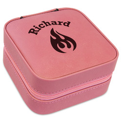 Fire Travel Jewelry Boxes - Pink Leather (Personalized)