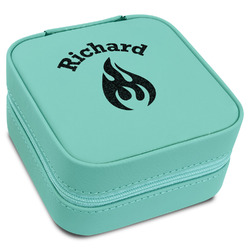 Fire Travel Jewelry Box - Teal Leather (Personalized)