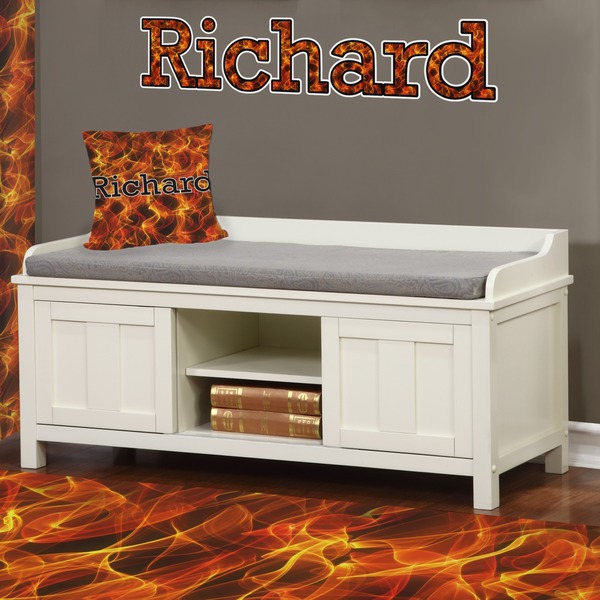 Fire Wall Name Decal Above Storage bench